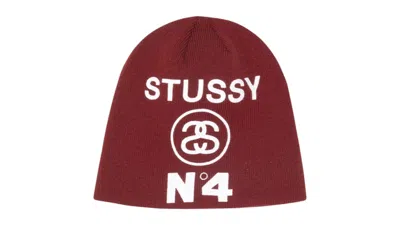 Pre-owned Stussy Men's  Number 4 Skullcap Beanie In Maroon In Burgundy