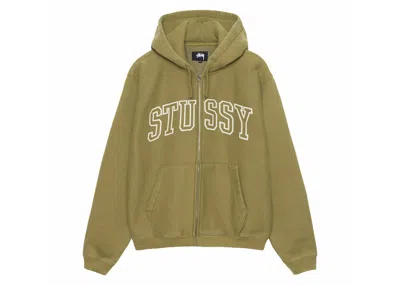 Pre-owned Stussy Men's  Outline Zip Hoodie In Olive In Green