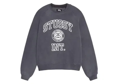 Pre-owned Stussy Men's  Overlock Varsity Raglan Crew In Washed Black