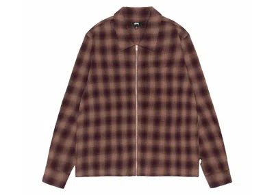 Pre-owned Stussy Men's  Plaid Twisted Yarn Zip Shirt In Brown