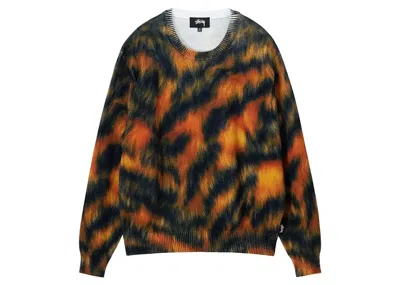 Pre-owned Stussy Men's  Printed Fur Sweater In Tiger In Orange