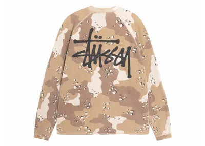 Pre-owned Stussy Men's  Raglan Thermal Long Sleeve Crew In Desert Camo In Brown