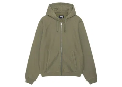 Pre-owned Stussy Men's  Raglan Zip Hoodie In Olive In Green