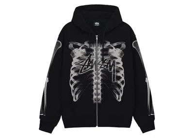Pre-owned Stussy Men's  Rib Cage Zip Hoodie In Black/white