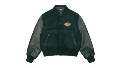Pre-owned Stussy Men's  Script Oval Varsity Jacket In Green