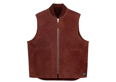 Pre-owned Stussy Men's  Shearling Workgear Vest In Burgundy