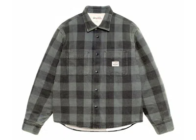 Pre-owned Stussy Men's  Sherpa Lined Buffalo Plaid Shirt In Grey