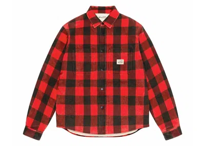 Pre-owned Stussy Men's  Sherpa Lined Buffalo Plaid Shirt In Red