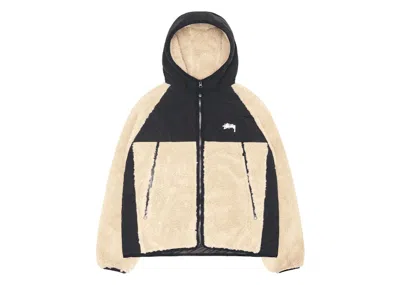 Pre-owned Stussy Men's  Sherpa Paneled Hooded Jacket In Beige