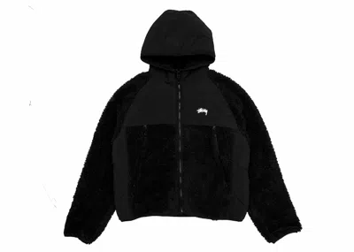 Pre-owned Stussy Men's  Sherpa Paneled Hooded Jacket In Black