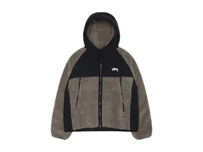 Pre-owned Stussy Men's  Sherpa Paneled Hooded Jacket In Stone In Gray