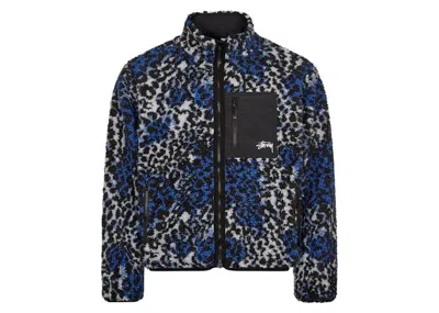 Pre-owned Stussy Men's  Sherpa Reversible Jacket In Blue Leopard