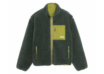 Pre-owned Stussy Men's  Sherpa Reversible Jacket In Dark Green