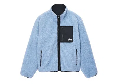 Pre-owned Stussy Men's  Sherpa Reversible Jacket In Light Denim In Blue