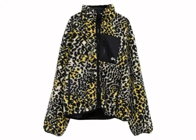 Pre-owned Stussy Men's  Sherpa Reversible Jacket In Yellow Leopard