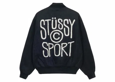 Pre-owned Stussy Men's  Sport Melton Varsity Jacket In Black