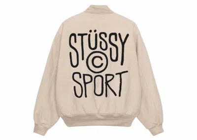 Pre-owned Stussy Men's  Sport Melton Varsity Jacket In Oatmeal