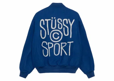 Pre-owned Stussy Men's  Sport Melton Varsity Jacket In Royal In Blue