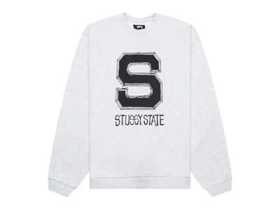 Pre-owned Stussy Men's  State Crew Hoodie In Ash Heather In Gray