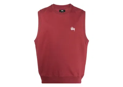 Pre-owned Stussy Men's  Stock Fleece Vest In Washed Burgundy