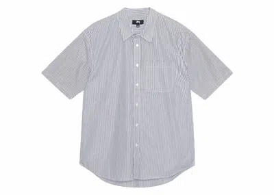 Pre-owned Stussy Men's  Stripe Boxy Short Sleeve 8 Ball Shirt In Navy Blue