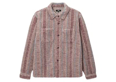 Pre-owned Stussy Men's  Stripe Sherpa Shirt In Berry