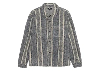 Pre-owned Stussy Men's  Stripe Sherpa Shirt In Charcoal
