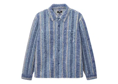 Pre-owned Stussy Men's  Stripe Sherpa Shirt In Indigo In Purple