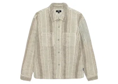 Pre-owned Stussy Men's  Stripe Sherpa Shirt In Natural In Brown