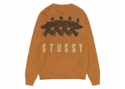 Pre-owned Stussy Men's  Surfman Icon Cotton Linen Crew In Brown