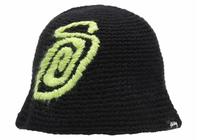 Pre-owned Stussy Men's  Swirly S Knit Bucket Hat In Black