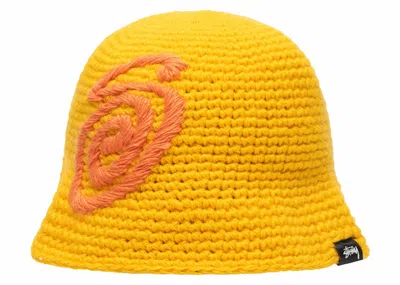 Pre-owned Stussy Men's  Swirly S Knit Bucket Hat In Yellow