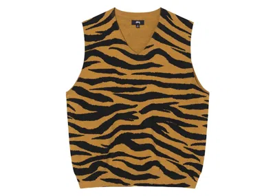 Pre-owned Stussy Men's  Tiger Printed Sweater Vest In Mustard
