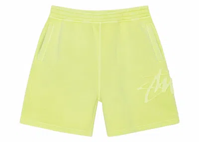 Pre-owned Stussy Men's  Tonal Applique Fleece Short In Lime