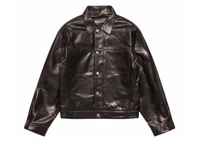 Pre-owned Stussy Men's  Trucker Leather Jacket In Dark Brown