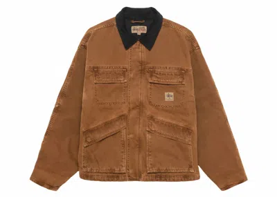 Pre-owned Stussy Men's  Washed Canvas Shop Jacket In Bronze In Brown