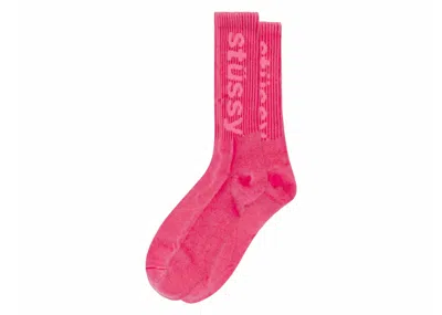 Pre-owned Stussy Men's  Washed Helvetica Crew Sock In Hot Pink
