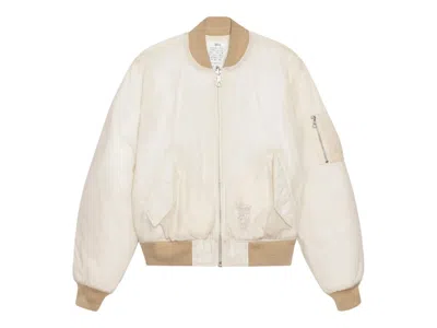 Pre-owned Stussy Men's  Waxed Built Bomber Jacket In Cream