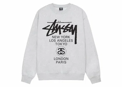 Pre-owned Stussy Men's  World Tour Crewneck Sweatshirt In Ash Heather In Gray
