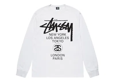 Pre-owned Stussy Men's  World Tour Long Sleeve Tee Shirt In White