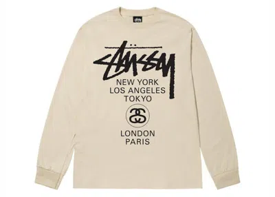 Pre-owned Stussy Men's  World Tour Long Sleeve Tee Shirt Putty In Putty (fw22) In Brown