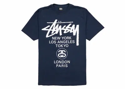 Pre-owned Stussy Men's  World Tour T-shirt In Navy Blue