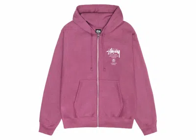 Pre-owned Stussy Men's  World Tour Zip Hoodie In Berry