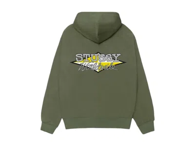Pre-owned Stussy Men's  Worldwide Diamond Hoodie In Olive In Green