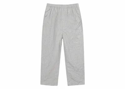 Pre-owned Stussy Men's  Wrinkled Stripe Beach Pant In Grey In Gray