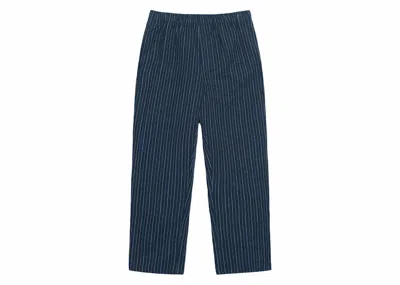 Pre-owned Stussy Men's  Wrinkled Stripe Beach Pant In Navy Blue