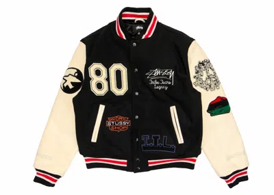 Pre-owned Stussy Men's  X Denim Tears X Our Legacy Ttl Varsity Jacket In Black/white
