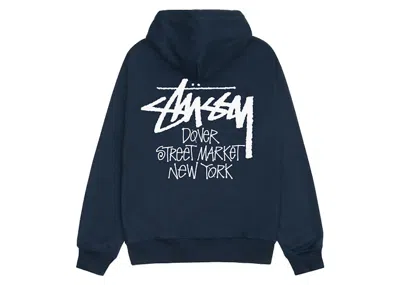 Pre-owned Stussy Men's  X Dover Street Market New York Zip Hoodie In Navy Blue