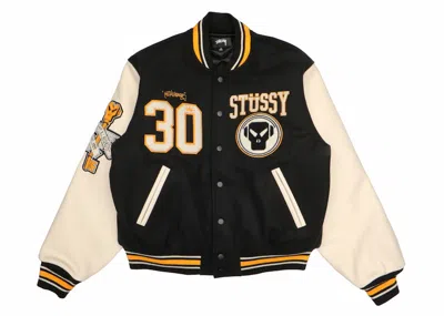 Pre-owned Stussy Men's  X Goldie Metalheadz 30 Varsity Jacket In Black