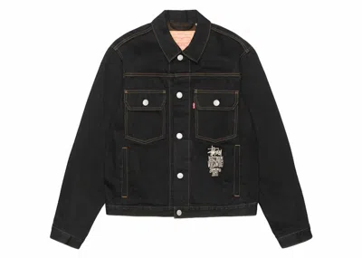 Pre-owned Stussy Men's  X Levi's Crispy Rinse Trucker Jacket In Black/brown